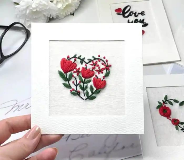 Embroidered Heart Card For Mothers Day Gift Set