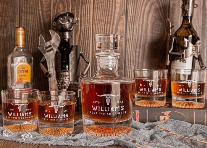 Custom Engraved Whiskey Decanter Set As Father's Day Gift For Son In Law