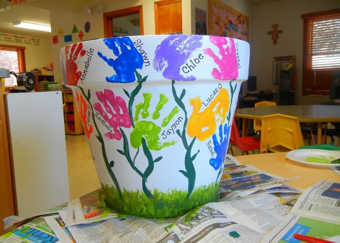 Handprint Flower Pot As Preschool Mother's Day Gifts