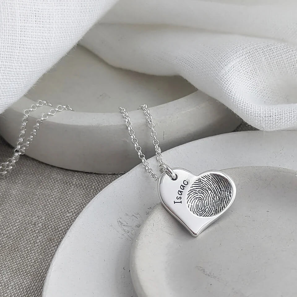 Personalized Thumbprint Engraved Heart Necklace - Thoughtful Loss Of Daughter Gift For Mother